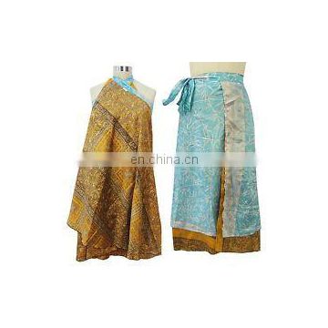 Indian Vintage Silk Sari Reversible double layered and wrap-skirt Magic Around skirts dress beach wear Patchwork Wraparound