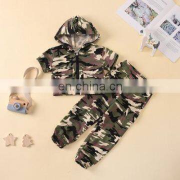 2020 children clothing camouflage hooded zipper pants kids suit