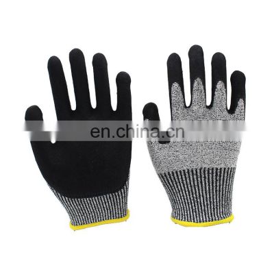 Wholesale 13G HPPE Heavy Duty Cut Resistant Level 5 Protection Gloves Safety Nitrile Sandy Coated Construction Working Gloves
