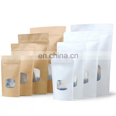 Custom Kraft Paper Food Bag Suppliers Print Eco Friendly Kraft Paper Pouch With Clear Window Stand Up Pouch