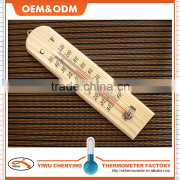 indoor wooden household thermometer w/ red kerosene filled capillary and printed black scale eco-friendly C/F showed cheap price