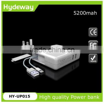 Wholesale alibaba travel portable all-in-one 5200mah power bank with plug and usb cable