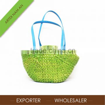 Green water hyacinth bag with blue handle / handbag hardware in Vietnam