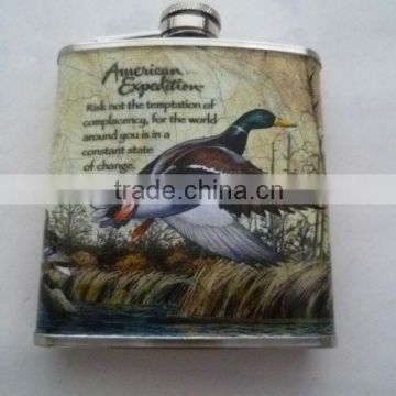 Stainless steel hip flask with water-tranfer printing