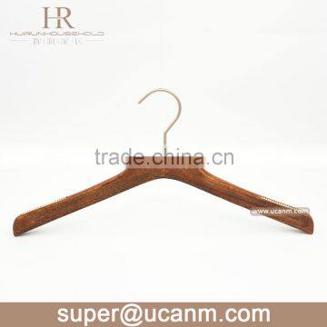 wholesale ashtree wooden hanger with anti-slip strip in the shoulder