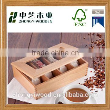 wholesale FSC&BSCI table display wooden tea bag storage gift box with compartments