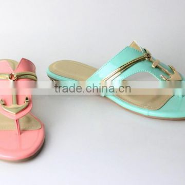 high quality ladies fancy flat slipper sandals with metalic accessories