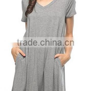Bamboo Fiber Knit Short Sleeve V-Neck T-shirt Dress