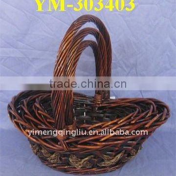 brown wicker storage basket with handle