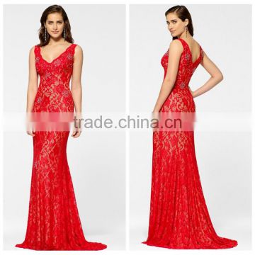 long lace dinner evening red designer one piece party dress