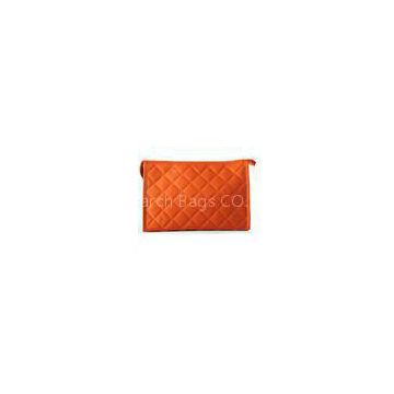 Satin fabric rectangle cosmetic makeup bag with zipper , orangecosmetic case