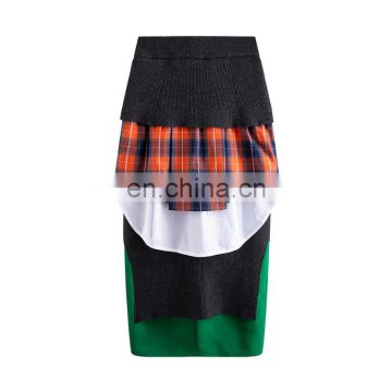 TWOTWINSTYLE Skirt For Women Patchwork High Waist plaid Skirts Female Fashion