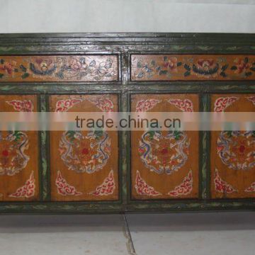 Chinese antique four drawer four door Tibet Cabinet with dragon painting                        
                                                Quality Choice