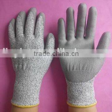 Gray PU coated cut resistant safety hand gloves