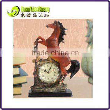Polyresin horse figurine bronzed with clock for home decoration