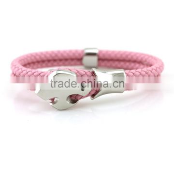 pink double cords cowskin leather bracelets with stainless steel shield closure for women