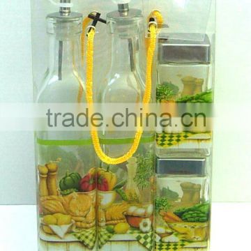 TW416K14P 4pcs glass cruet jar set with printing