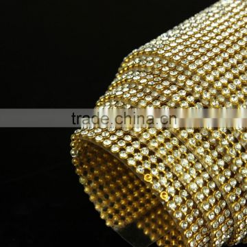 Factory price 45x120cm iron on glue rhinestone mesh roll triming h metal aluminum base and super shine for clothing,shoes