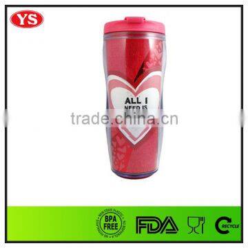 12oz double wall plastic custom thermo cup with paper insert