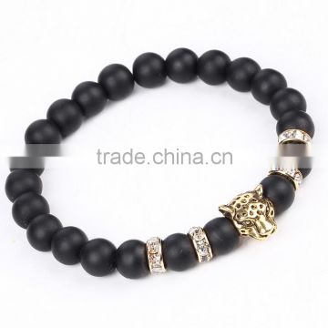 Buddhism style bangle jewelry 2016 silver lion with obsidian beads bracelet men