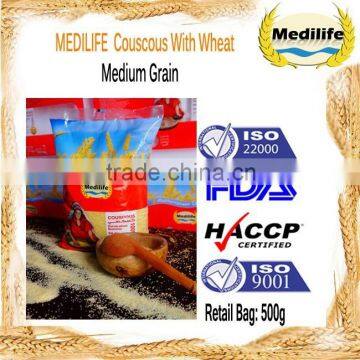 Tunisian Couscous, Premium quality Couscous With ISO Certification. Couscous Medium Grain Bag 500g.