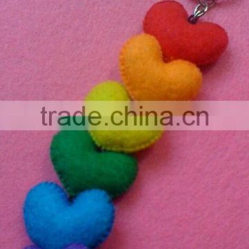 New product wholesale alibaba rainbow color heart garland shape key ring promotion gift fancy felt ribbon keychain made in China