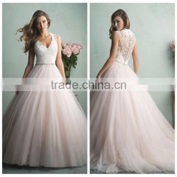light pink ball gown cap sleeve decent wedding dress