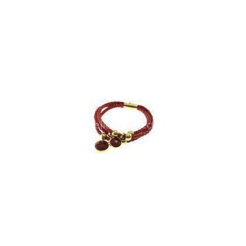 Fancy PU Leather Wrap Bracelet With Agate BR086-3, OEM, ODM Red Leather Wrist Bracelets, Bangle