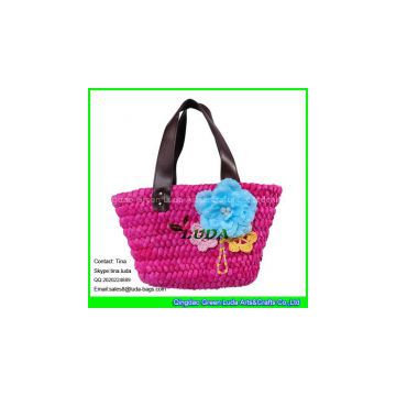 Flower small cornhusk straw handbag for kids