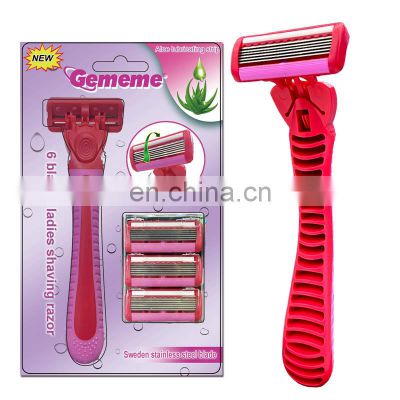Gememe G-K603L women body shaver Popular hot selling shaver six blades replaceable face razor  for body bikini under arm clean