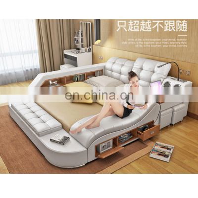 Modern bedroom furniture design massage leather king size smart bed frame camas