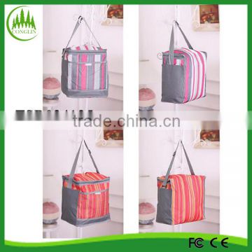 hot sale canvas stripe lunch bag portable insulated bag picnic cooler bag