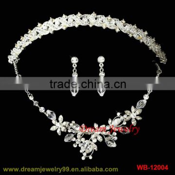Women wedding jewelry sets 3 pieces bridal tiara necklace and earrings sets