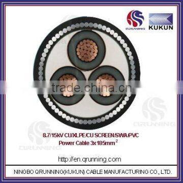 3 core 8.7/15kV CU/XLPE/CU SCREEN/SWA/PVC medium voltage power cable