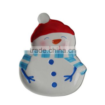 Dolomite plate with snowman shape design and hand-painting