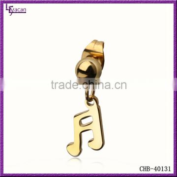 Custom 316 Stainless Steel Ball Cartilage Musical Note Shape Gold Stud Earrings