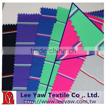 Permanent wicking, 92% polyester 8%spandex yarn dyed auto stripe jersey fabric