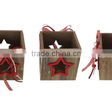 Customized Natural color Wooden Christmas Candle Holder decoration with red star hole xmas wood light holder home decorate gifts