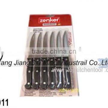 stainless steel steak knives, PP handle with 6pcs skin packing