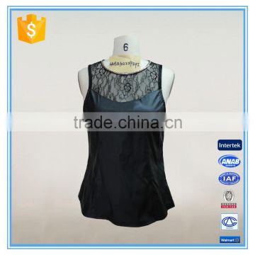Sexy Girl PU Leather Vest With Fancy Lace Trim