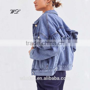 Latest denim jacket bomber falbala bomber jacket fashion woman clothing