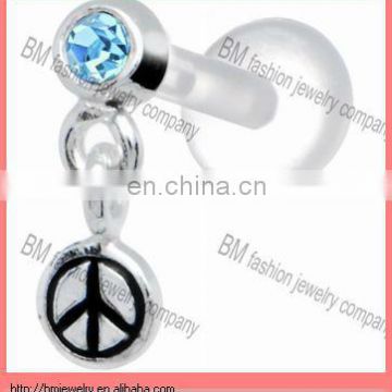 Fashion charming plastic acrylic lip ring dangle peace logo piercing jewelry
