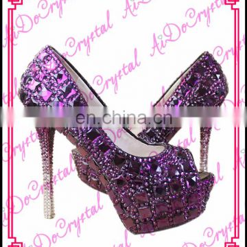 Aidocrystal Purple Luxury Crystal Diamonds Heels Pumps Wedding Shoes handmade high heels for women