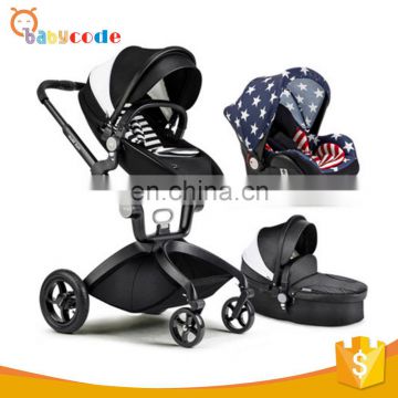 3 in 1 luxury PU leather waterproof baby stroller with car seat