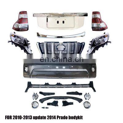 2010-2014 Prado upgrade to 2016 face include front bumper with led lights fog lamps chrome grille for Land cruiser Prado bodykit
