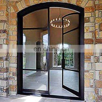 Arched glass double door design for home luxury front house exterior iron works black entrance doors