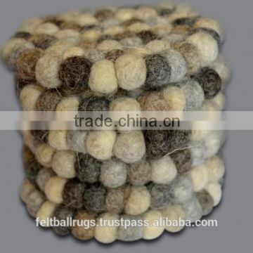 Natural Round Felt Ball Trivets Coasters from Nepal