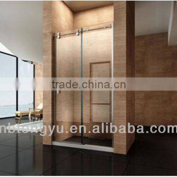 Stainless steel double rollers sliding shower room glass doors