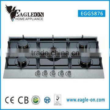 EGG5876 87cm temper glass built-in gas stove/ gas hobs / gas cooktop/ 5 Brass burners