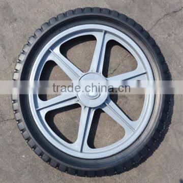 14x1.75 hollow rubber wheel with plastic rim for handcarts/mowers/wheelbarrows